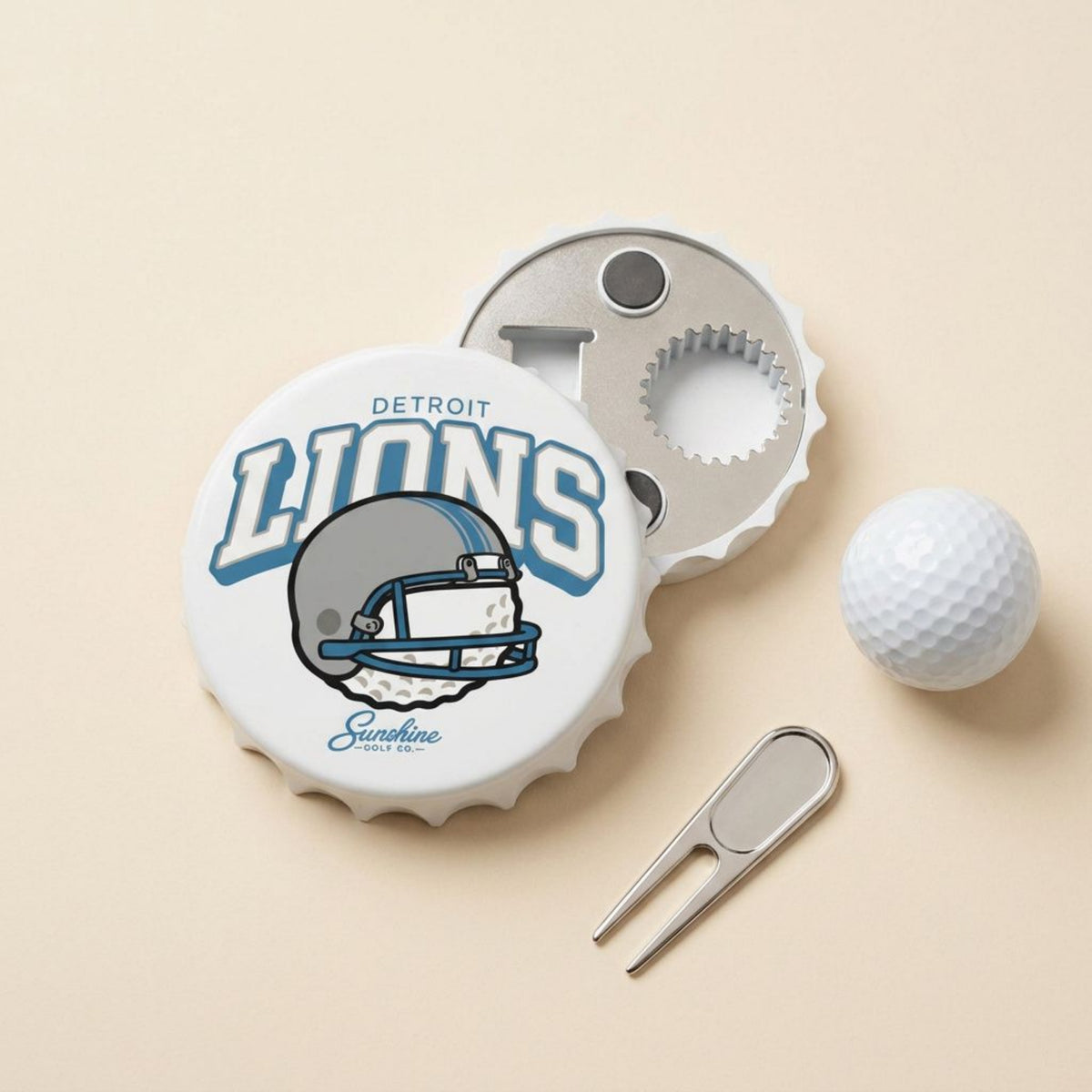 Detroit Golf Bottle Opener, Magnetic Bottle Opener, Vintage Bootleg Motor City Golf Gift, Blue Silver Gameday Bar Decor, Michigan Golf Gift