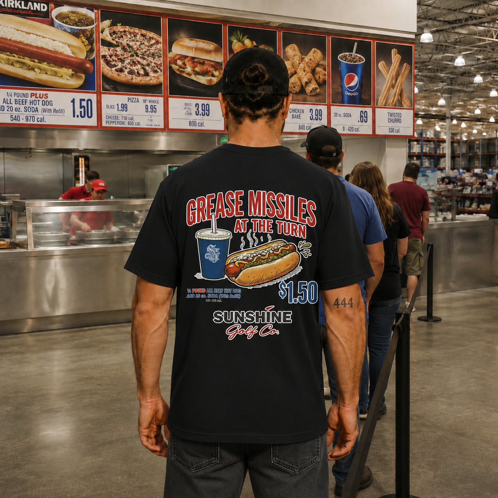 Funny Golf Shirt, Hot Dog Golf Tee, Comfort Colors Golf T-Shirt, Golf Humor Shirt, Snack Bar Tee, Golf Gift for Him, Back Print Tee