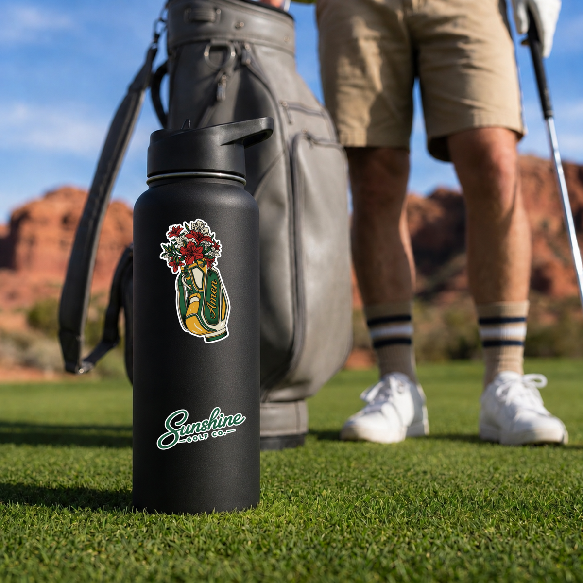 Amen Golf Bag Sticker | Kiss-Cut Vinyl Sticker | Vintage Azalea Floral Golf Decal for Water Bottle, Laptop, Cart & Cooler | Gift for Golfer