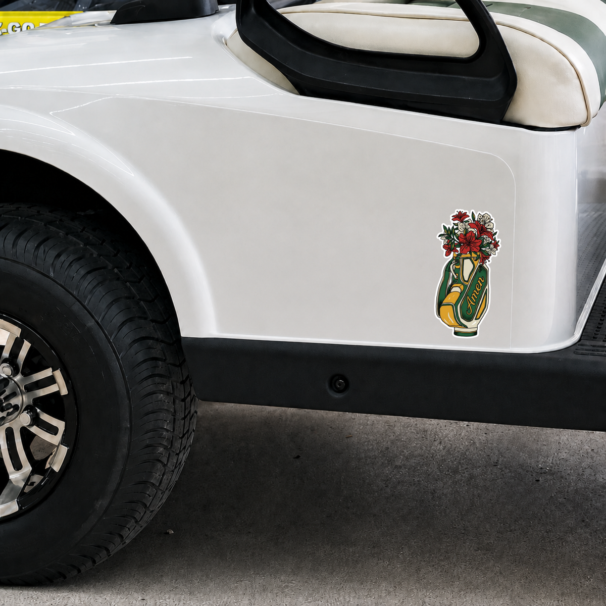 Amen Golf Bag Sticker | Kiss-Cut Vinyl Sticker | Vintage Azalea Floral Golf Decal for Water Bottle, Laptop, Cart & Cooler | Gift for Golfer