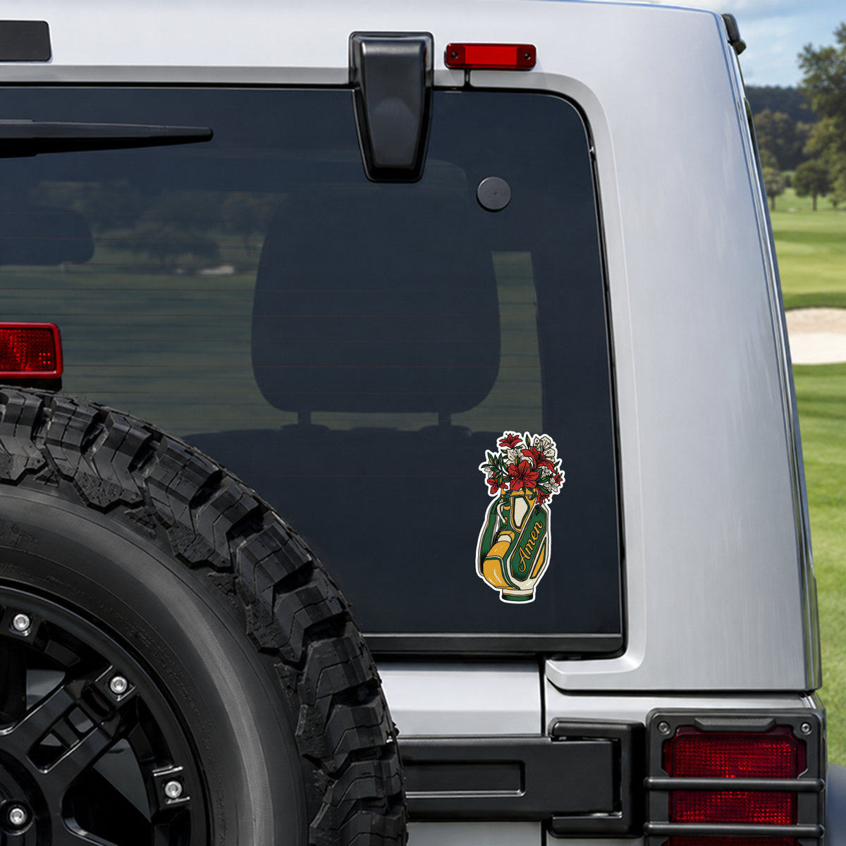 Amen Golf Bag Sticker | Kiss-Cut Vinyl Sticker | Vintage Azalea Floral Golf Decal for Water Bottle, Laptop, Cart & Cooler | Gift for Golfer