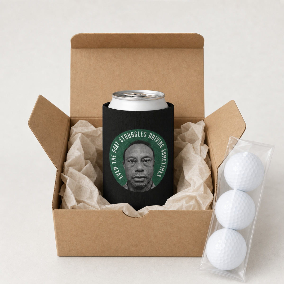 Funny Golf Can Koozie | "Even the GOAT Struggles Driving Sometimes" Beer Sleeve | Golf Gift for Him | Golfer Can Cooler | Golf Accessory