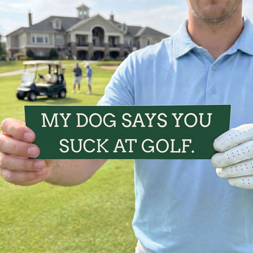 My Dog Says You Suck at Golf bumper sticker | Funny Golf Decal
